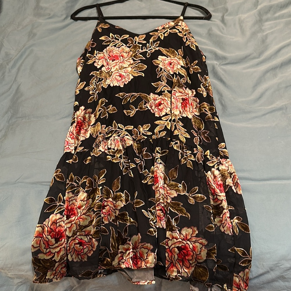 black and velvet floral mini dress